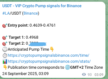 Market signal proof: LA pump from Binance, 24 September 2025, 05:44