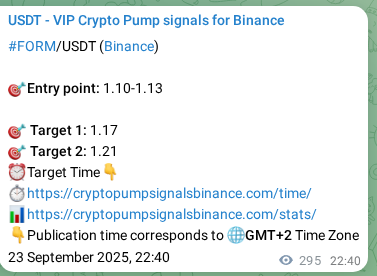 Crypto trading signal verification: FORM pump on Binance, 24 September 2025, 06:56