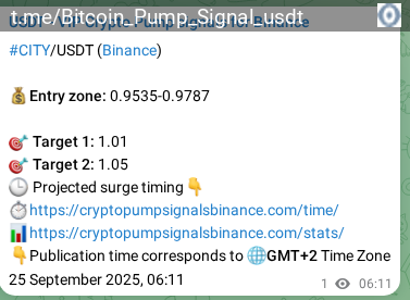 Learn about the CITY pump signal confirmation from Binance, 25 September 2025, 08:32 CITY pump signal confirmation from Binance, timestamp: 25 September 2025, 08:32