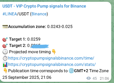 Check the Binance signal verification for LINEA pump, 25 September 2025, 21:31 Binance signal verification for LINEA pump, 25 September 2025, 21:31