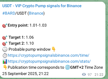View the proof of BARD pump signal on Binance at 26 September 2025, 00:03 Proof of BARD pump signal on Binance at 26 September 2025, 00:03