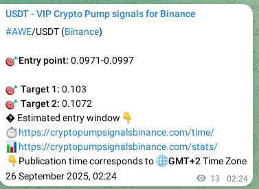 Trading signal proof: AWE pump from Binance, 26 September 2025, 02:44 Trading signal proof: AWE pump from Binance, 26 September 2025, 02:44