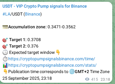 View the trading signal verification for LA pump from Binance, 26 September 2025, 10:50 Trading signal verification: LA pump from Binance, 26 September 2025, 10:50