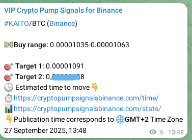 View the proof of KAITO pump signal on Binance at 27 September 2025, 14:04 Proof of KAITO pump signal on Binance at 27 September 2025, 14:04