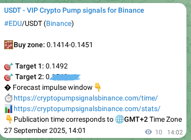 Check out the Binance pump signal proof for EDU on 27 September 2025, 14:19 Binance pump signal proof for EDU on 27 September 2025, 14:19