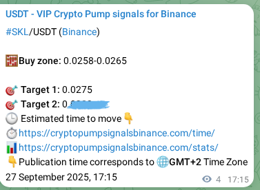 Check out the Binance pump signal proof for SKL on 27 September 2025, 17:22 Binance pump signal proof for SKL on 27 September 2025, 17:22