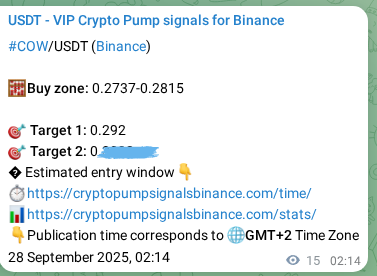 Binance trading signal proof for COW pump, 28 September 2025, 02:39 Binance trading signal proof for COW pump, 28 September 2025, 02:39