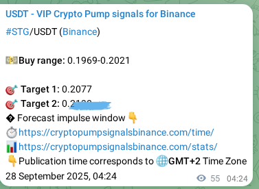 Crypto pump signal proof: Verify STG on Binance, 28 September 2025, 05:56 Crypto pump signal proof: STG on Binance, 28 September 2025, 05:56