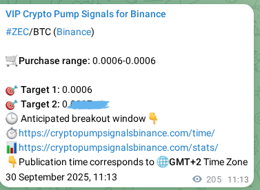 Crypto pump signal proof: Verify ZEC on Binance, 30 September 2025, 16:56 Crypto pump signal proof: ZEC on Binance, 30 September 2025, 16:56