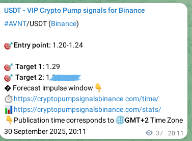 Access the Binance pump signal confirmation for AVNT at 30 September 2025, 21:14 Binance pump signal confirmation for AVNT at 30 September 2025, 21:14