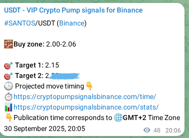 Confirm the crypto trading signal for SANTOS pump on Binance, 30 September 2025, 21:25 Crypto trading signal confirmation: SANTOS pump on Binance, 30 September 2025, 21:25