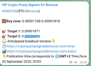 Binance trading signal proof for SANTOS pump, 30 September 2025, 21:25 Binance trading signal proof for SANTOS pump, 30 September 2025, 21:25