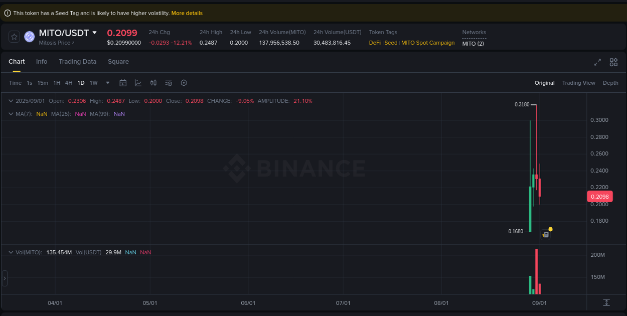 Explore the MITO price surge report from Binance, timestamp: 02 September 2025, 01:14 MITO price surge report from Binance, timestamp: 02 September 2025, 01:14