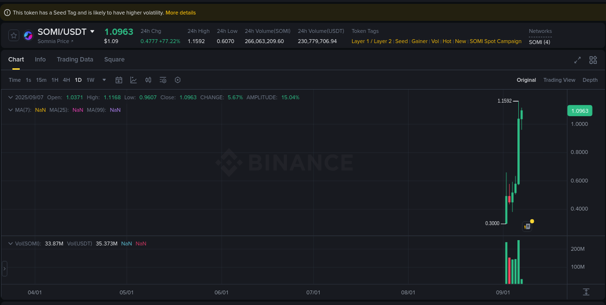 Binance pump data for SOMI at 07 September 2025, 05:21 Binance pump data for SOMI at 07 September 2025, 05:21