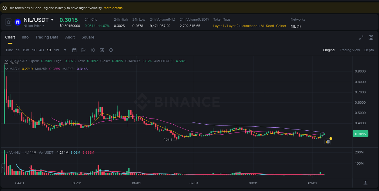 Learn about the NIL price movement analysis from Binance, 07 September 2025, 11:59 NIL trading report showing pump trends on Binance, 07 September 2025, 11:59
