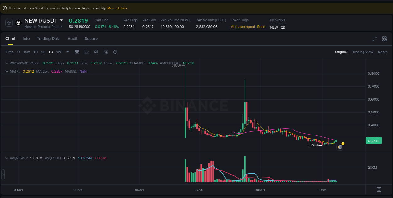 Binance trading report for NEWT pump, 08 September 2025, 13:17 Binance trading report for NEWT pump, 08 September 2025, 13:17