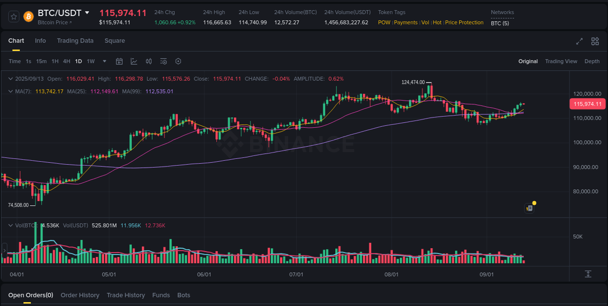 Market analysis: BTC pump on Binance at 13 September 2025, 14:57