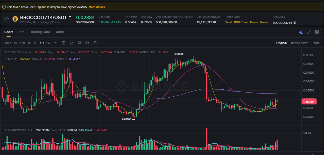 BROCCOLI714 price surge report from Binance, timestamp: 17 September 2025, 13:56