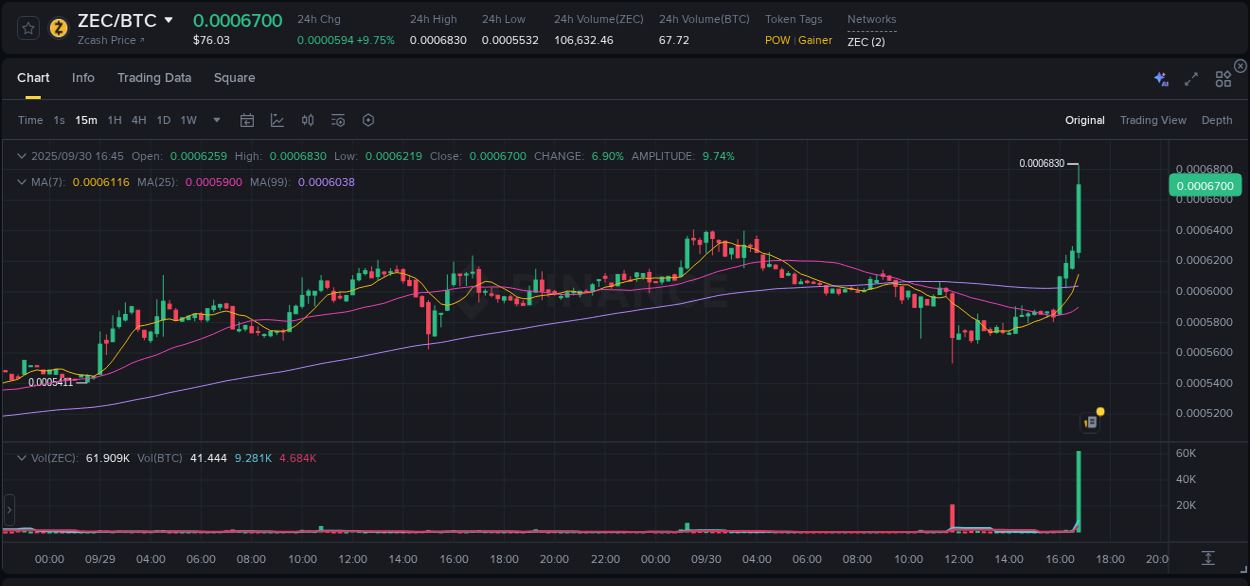 Detailed insights into ZEC's pump on Binance at 30 September 2025, 16:54 Detailed report of ZEC's pump on Binance at 30 September 2025, 16:54