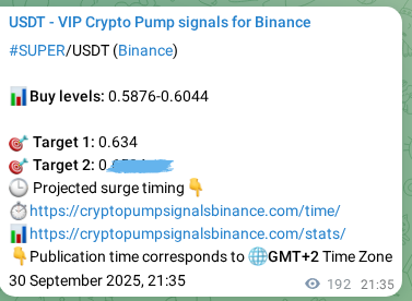 Crypto trading signal proof: SUPER pump on Binance, 01 October 2025, 02:55 Crypto trading signal proof: SUPER pump on Binance, 01 October 2025, 02:55