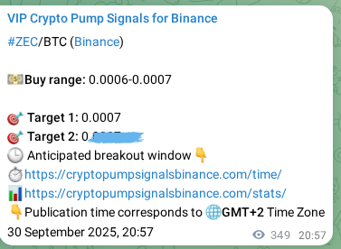 ZEC pump signal verification from Binance, timestamp: 01 October 2025, 06:39