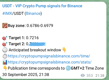 Verify the crypto pump signal confirmation for IMX on Binance, 01 October 2025, 07:26 Crypto pump signal confirmation: IMX on Binance, 01 October 2025, 07:26