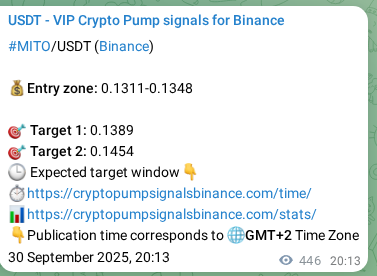 See the real-time verification of MITO pump signal on Binance, 01 October 2025, 08:35 Real-time verification of MITO pump signal on Binance, 01 October 2025, 08:35