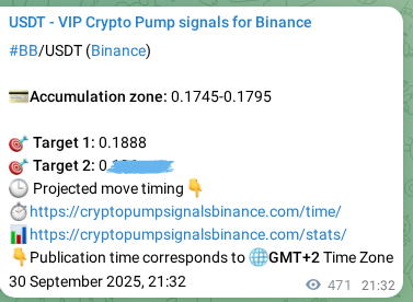 Verify the crypto signal for BB on Binance, 01 October 2025, 10:37 Crypto signal verification: BB on Binance, 01 October 2025, 10:37