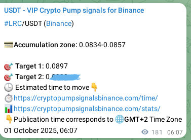 Confirm success ratio: LRC trading signal achievement on Binance, 01 October 2025, 11:31 Outcome validation: LRC trading signal results on Binance, 01 October 2025, 11:31