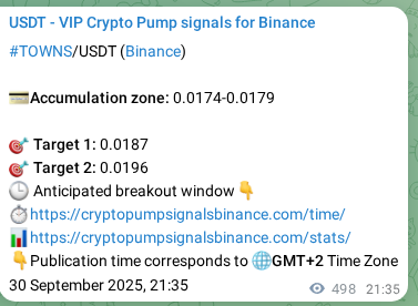 Check out the Binance pump signal proof for TOWNS on 01 October 2025, 11:41 Binance pump signal proof for TOWNS on 01 October 2025, 11:41