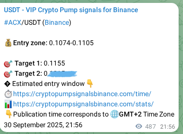 Signal verification: Confirm ACX pump on Binance at 01 October 2025, 11:48 Signal verification: ACX pump on Binance at 01 October 2025, 11:48