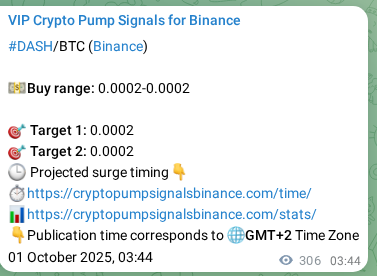 Crypto signal proof: DASH pump on Binance, 01 October 2025, 12:15
