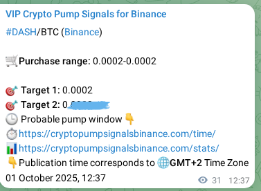Binance signal verification for DASH pump, 01 October 2025, 13:30