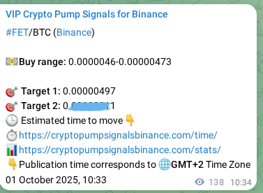 Trading signal confirmation: FET pump on Binance at 01 October 2025, 14:22
