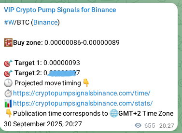 Crypto trading signal verification: W pump on Binance, 01 October 2025, 14:39