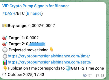 DASH pump verification image from Binance, 01 October 2025, 19:47