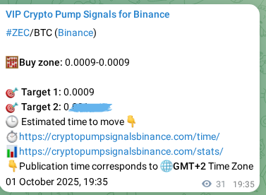 Crypto pump signal confirmation: ZEC on Binance, 01 October 2025, 20:27