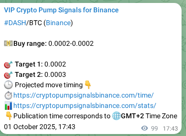 Binance trading signal confirmation for DASH pump, 01 October 2025, 20:28