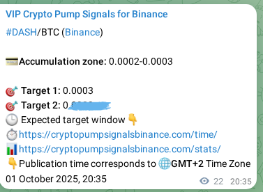 Crypto market signal confirmation: DASH pump on Binance, 01 October 2025, 21:11