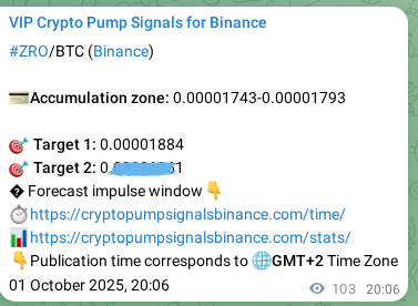 Market signal authentication: ZRO on Binance at 01 October 2025, 22:57