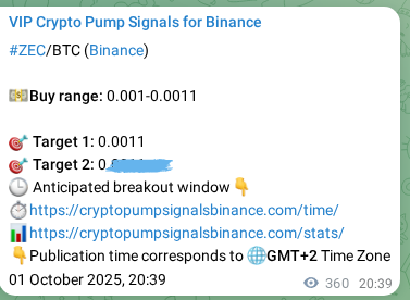 Trading signal proof: ZEC pump from Binance, 02 October 2025, 06:39 Trading signal proof: ZEC pump from Binance, 02 October 2025, 06:39