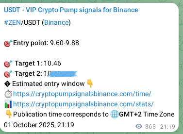View the trading signal verification for ZEN pump from Binance, 02 October 2025, 07:26 Trading signal verification: ZEN pump from Binance, 02 October 2025, 07:26