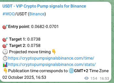 Trading signal proof: WOO pump from Binance, 02 October 2025, 21:10 Trading signal proof: WOO pump from Binance, 02 October 2025, 21:10