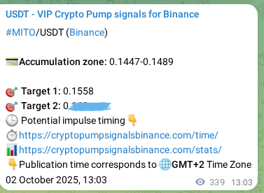 Verify the crypto signal proof for MITO on Binance, 02 October 2025, 22:29 Crypto signal proof: MITO pump on Binance, 02 October 2025, 22:29