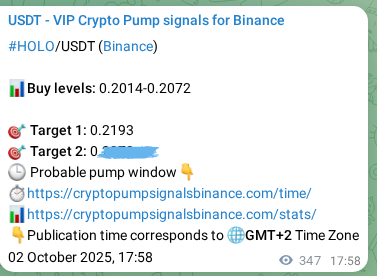 Binance pump signal data for HOLO at 03 October 2025, 03:36 Binance pump signal data for HOLO at 03 October 2025, 03:36