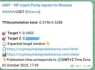 Crypto trading signal proof: MANA pump on Binance, 03 October 2025, 04:20 Crypto trading signal proof: MANA pump on Binance, 03 October 2025, 04:20