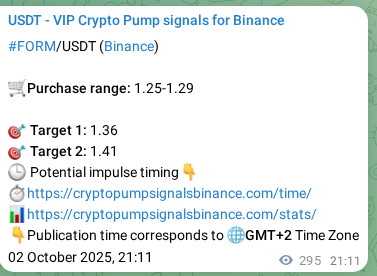 Discover the authenticated FORM pump signal on Binance, 03 October 2025, 05:24 Authenticated FORM pump signal on Binance, 03 October 2025, 05:24