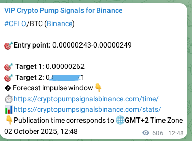 Check out the Binance pump signal proof for CELO on 03 October 2025, 05:37 Binance pump signal proof for CELO on 03 October 2025, 05:37