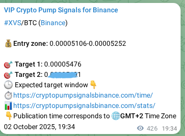 Crypto pump signal proof: Verify XVS on Binance, 03 October 2025, 07:25 Crypto pump signal proof: XVS on Binance, 03 October 2025, 07:25