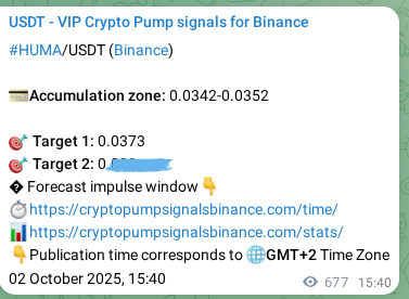 Confirm the Binance trading signal for HUMA pump, 03 October 2025, 10:28 Binance trading signal confirmation for HUMA pump, 03 October 2025, 10:28